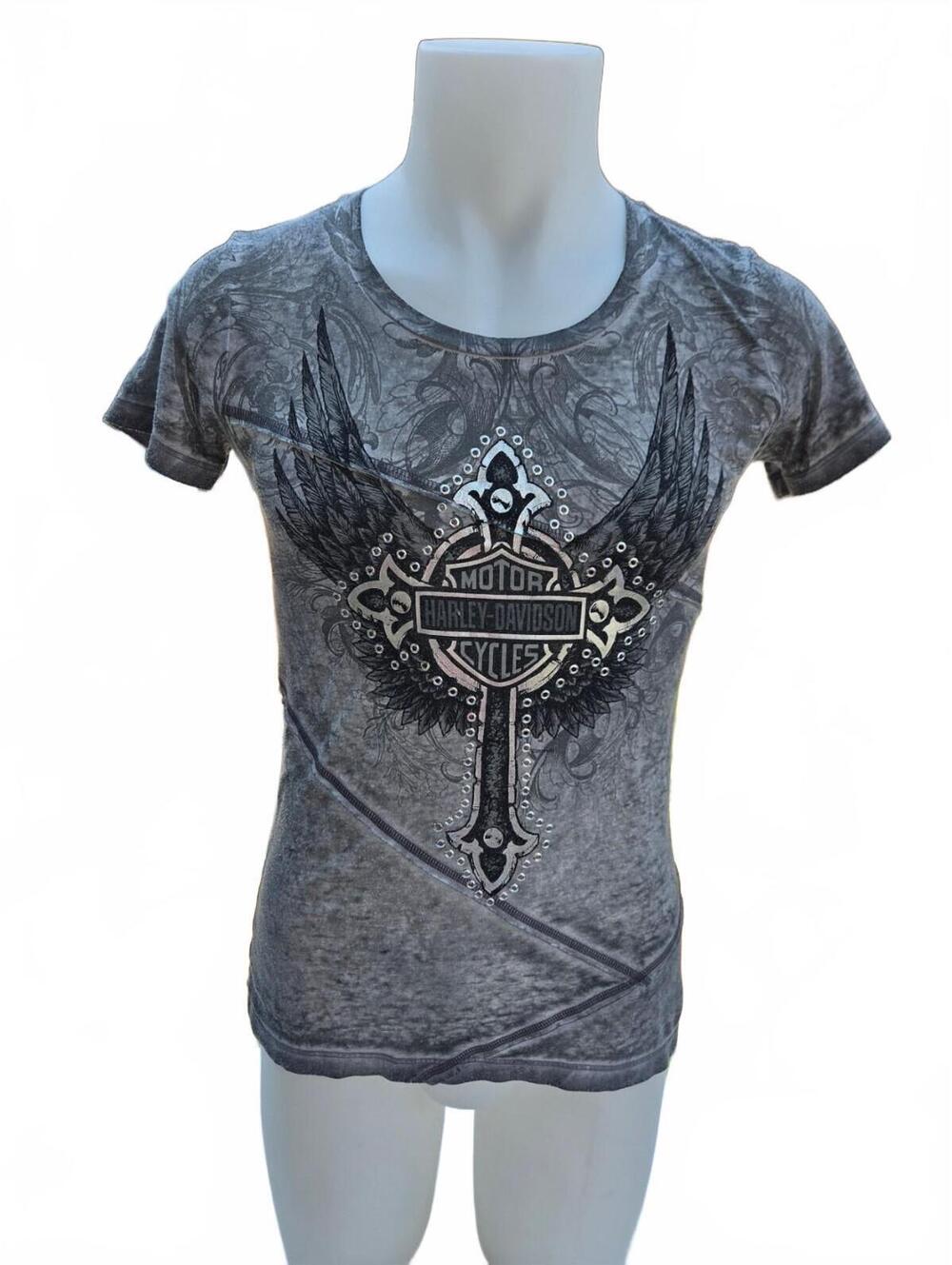 Harley-Davidson cyber y2k Women's T-Shirt Grey Biker Grunge Size Medium